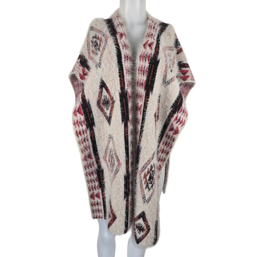 Shyanne Red Cream Winter Warm Weather Open Side/Front Sweater Cardigan OS NWOT
